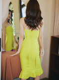 Cute Bright Yellow Mermaid Sweetheart Neck Satin Short Homecoming Dress Cocktail Dress HZ1023