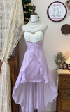 Vintage A Line Sweetheart Neck Beaded White Lace Purple Chiffon Homecoming Dress Cocktail Dress HZ1023