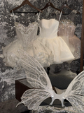Silver Sequin Beaded Floral Tulle Mini Homecoming Dress Cocktail Dress HZ1023