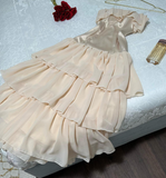 Cute A Line Strapless Tiered Beige Chiffon Satin Short Evening Dress Homecoming Dress HZ1023