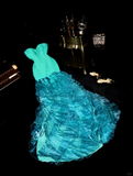 Charming Mermaid Sweetheart Neck Ruffle Blue Chiffon Organza Party Dress Evening Dress HZ1023