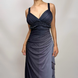 Charming A Line Spaghetti Strap Beaded Navy Blue Ombre Chiffon Party Dress Evening Dress HZ1023