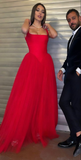Charming Red Satin Tulle Long Prom Dress HZ1023
