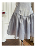 Grey A Line Spaghetti Strap Beaded Satin Short Homecoming Dress Cocktail Dress HZ1023