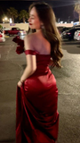 Fashion Red Off The Shoulder Mermaid Long Slit Prom Evening Dress HZ1023