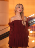 Burgundy A Line Long Sleeve Chiffon Short Homecoming Dress Cocktail Dress HZ1023
