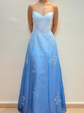 Charming A Line Strapless Beaded Chiffon Satin Prom Dress Evening Dress HZ1023