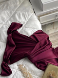 Elegant Mermaid Off the Shoulder Corset Burgundy Satin Prom Dress Evening Dress HZ1023