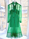 Green A Line Long Sleeve Lace Chiffon Evening Dress Outfits HZ1023