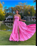 Classic Strapless Pink A-Line Prom Dresses, Formal Party Gown HZ1023
