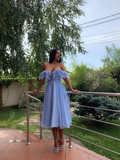 Blue Off The Shoulder Short Prom Dress HZ1023