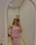 Elegant Pink Mermaid Off Shoulder Slit Long Party Prom Dress Evening Dress HZ1023