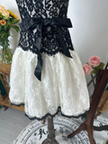 Cute A Line Strapless Bow Black White Lace Short Homecoming Dress Cocktail Dress HZ1023