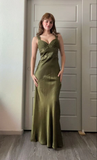 Elegant Sheath Olive Green Prom Dresses Long Formal Evening Dress HZ1023