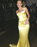 Elegant Mermaid Straps Yellow Satin Long Prom Dress Evening Dress HZ1023