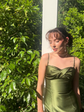 Vintage Mermaid Spaghetti Strap Green Satin Party Dress Evening Dress HZ1023