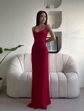 Charming Red Spaghetti Straps Evening Dress Long Prom Dress HZ1023
