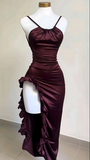 Sexy Sheath Halter Slit Ruffles Prom Dress Evening HZ1023