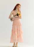 Orange-pink A Line Spaghetti Strap Lace Long Prom Dress Party Dress HZ1023