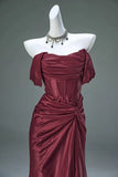 Elegant Mermaid Off-the-Shoulder Pleated Satin Long Evening Dress Graduation Prom Dress HZ1023