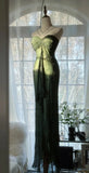 Green Sheath Halter Beaded Appliques Chiffon Long Prom Dress Graduation Prom Dress HZ1023