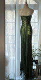 Green Sheath Halter Beaded Appliques Chiffon Long Prom Dress Graduation Prom Dress HZ1023