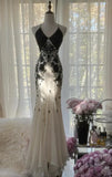 Gentle Mermaid Spaghetti Strap Black Appliques Chiffon Prom Dress Graduation Prom Dress HZ1023