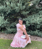 Cute Pink A Line Puff Lace Satin Short Homecoming Dress Cocktail Dress HZ1023