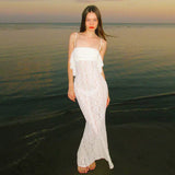 White Mermaid Spaghetti Straps Lace Long Prom Dress Evening Dress HZ1023