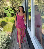 Cute Sheath Spaghetti Strap Ruffle Chiffon Short Homecoming Dress Birthday Dress HZ1023