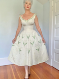 Lily of the Valley Embroidery Exquisite V Neck Satin Party Dress Prom Dress HZ1023