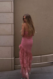 Sexy Strapless Lace Ruffle Prom Dress Long Party Dress HZ1023