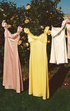 Gentle Yellow A Line Puff Lace Satin Long Prom Dress Party Dress Date Dress HZ1023