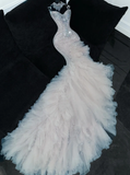 Mermaid Beaded Sweetheart Neck Tulle Long Prom Dress Evening Dress Party Dress HZ1023