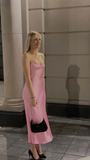 Pink Satin Prom Dress Long Evening Dress Party Dress HZ1023
