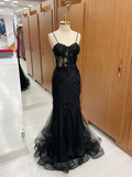Sexy Black Mermaid Lace Long Prom Dress Evening Dress HZ1023
