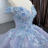Gorgeous Purple Off The Shoulder Applique Prom Dress Sweet 16 Dress Quinceanera Dress HZ1023
