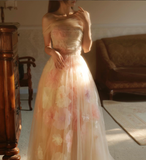 Dreamy A Line Off the Shoulder 3D Flower Tulle Prom Dress Evening Dress HZ1023
