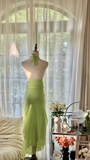 Gentle A Line Halter Beaded Green Chiffon Open Back Party Dress Homecoming Dress HZ1023