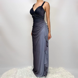 Charming A Line Spaghetti Strap Beaded Navy Blue Ombre Chiffon Party Dress Evening Dress HZ1023