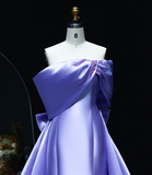 Elegant A Line Off the Shoulder Lilac Beaded Satin Prom Dress Evening Dress with Bow HZ1023