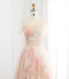 Dreamy A Line Off the Shoulder 3D Flower Tulle Prom Dress Evening Dress HZ1023