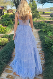 Lavender Tulle Sequin Tiered Ruffles Long Prom Dress Elegant Evening Dress Princess Ball Gown HZ1023