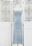 Charming Mermaid Spaghetti Strap Rhinestone Baby Blue Chiffon Prom Dress Evening Dress HZ1023