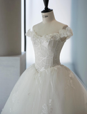 Elegant A Line Off the Shoulder Appliques Tulle Ball Gown Wedding Dress HZ1023