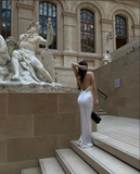 Sexy Mermaid Straps White Backless Prom Dress HZ1023