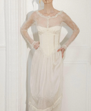 Gentle A Line Long Sleeve Ivory Lace Chiffon Prom Dress Graduation Prom Dress HZ1023