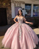 Pink Sweetheart Neckline Tulle Appliques 16 Princess Ball Gown Quinceanera Dress Prom Dress HZ1023