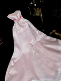 Cute A Line Sweetheart Neck Bow Light Pink Satin Long Prom Dress Party Dress HZ1023