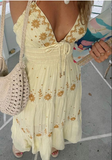 2025 New A Line Spaghetti Strap Embroidered Light Yellow Satin Prom Dress Outfits HZ1023